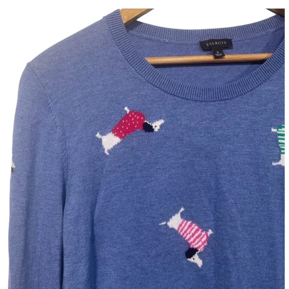 Talbots Chambray Blue Dachshund Weiner Dog Novelty Pullover Sweater M/Medium EUC - Picture 2 of 8